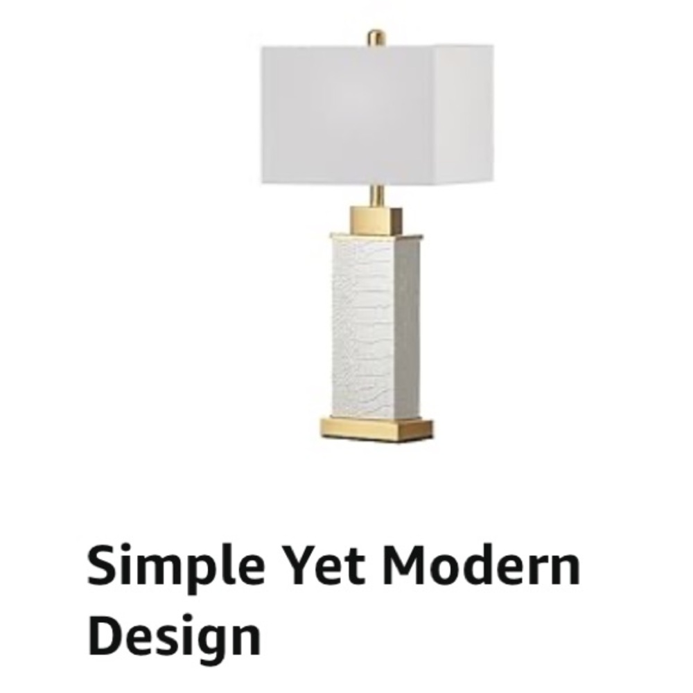 NEW! 2 Touch Control Table Lamps Rectangle Shade Faux Leather Snakeskin White - Picture 8 of 13